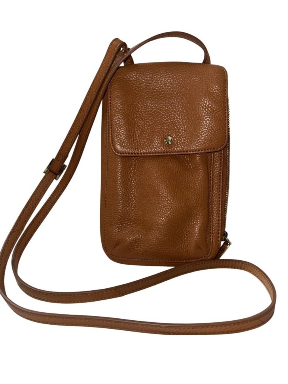 Gili Brown Pebble Leather Crossbody Bag With Front Flap & Adjustable Strap
